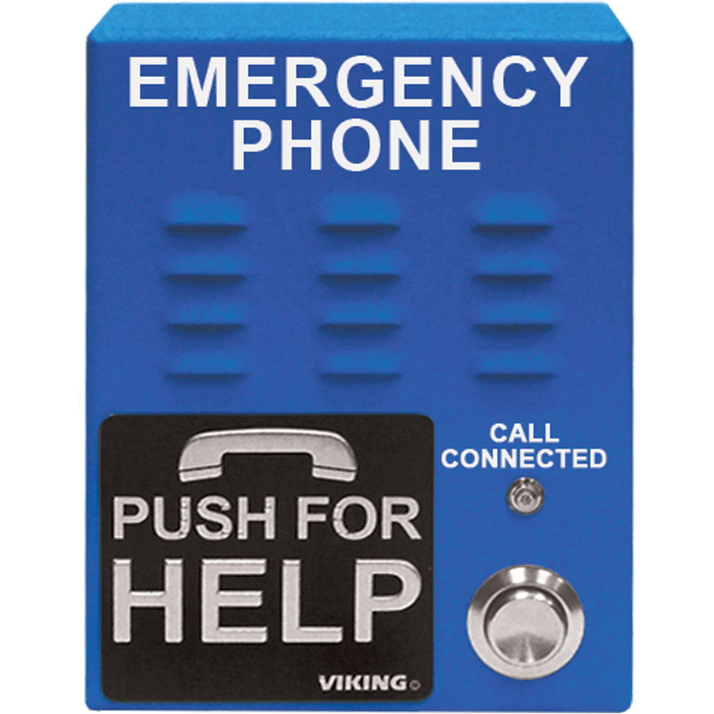blue wall mounted emergency phone with autodialer and weather protection